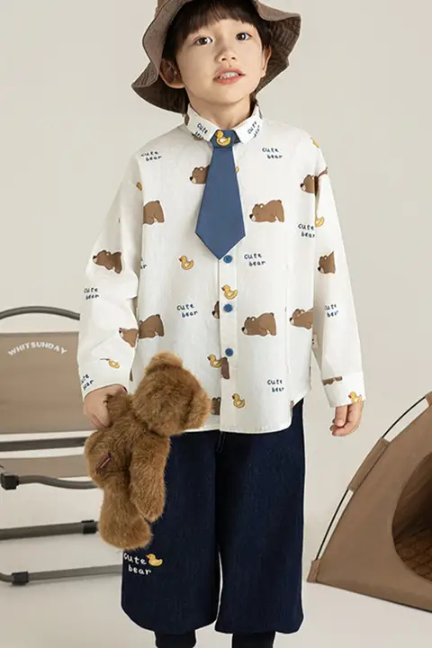 春季向け 幼児用デニムベスト＆シャツ【シンプルなアルファベット・ボタン付き・カジュアル】（セットアップ対応）