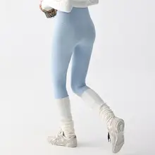 高腰デザインの速乾ランニングレギンス【ブルー・ヨガ・トレーニング用】