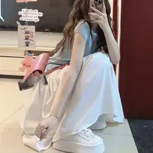 高腰Aラインデザインの白色半身スカート【春季向け・優雅なロング丈・女性用】（セットアップ対応）