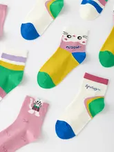 女の子用春夏コットン中筒ソックス【抗菌・通気性・猫デザイン】（セットアップ対応）