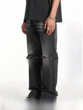 水洗い加工のペイントデニムパンツ【ストリートスタイル・カジュアル・ヒップホップ】