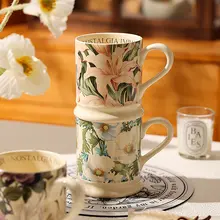 フランス風 陶器製 マグカップ【オフィス用・コーヒーカップ・女性向けデザイン】