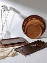 ウォールナット製の円形トレー【茶器用・収納トレー・家庭用・カフェスタイル】
