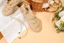 ボヘミアンスタイルのバックストラップフラットローマサンダル【厚底草編・女性用】（セットアップ対応）