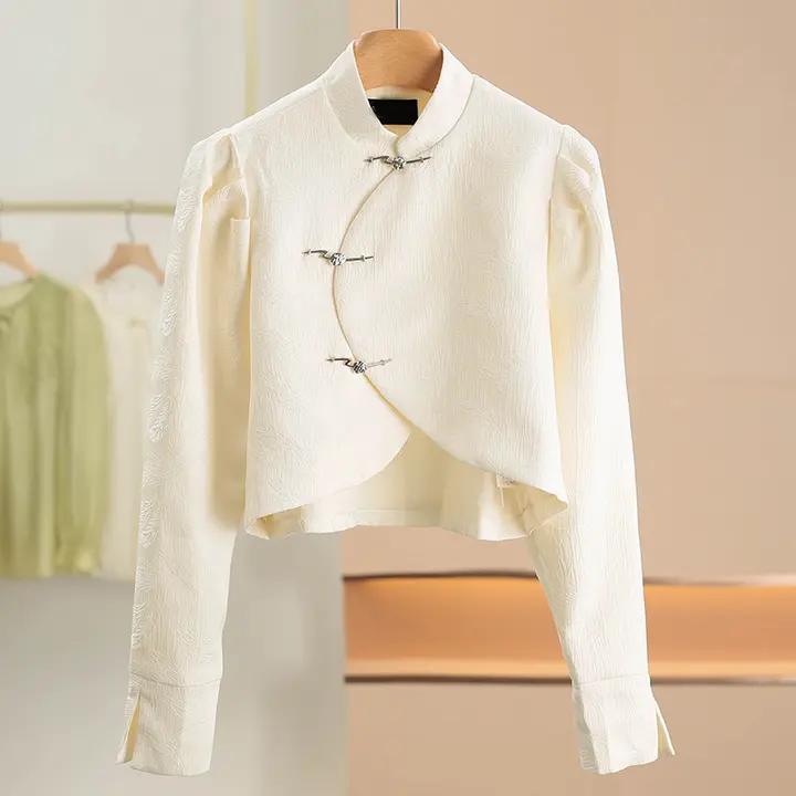 立襟エンボスデザイン中華風ミニジャケット【シンプル・女性用】