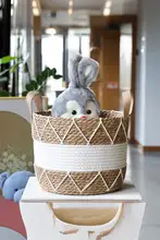大容量の草編みランドリーバスケット【シンプルデザイン・寝室やリビング用・おもちゃ収納】
