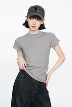 レディース グレー ショートスリーブTシャツ【アメリカンビンテージ・スリムフィット・無地】