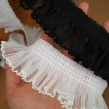ノンストレッチオーガンジーのフリルレース生地【ドレス用・DIY装飾材料・カーテンとの組み合わせ】