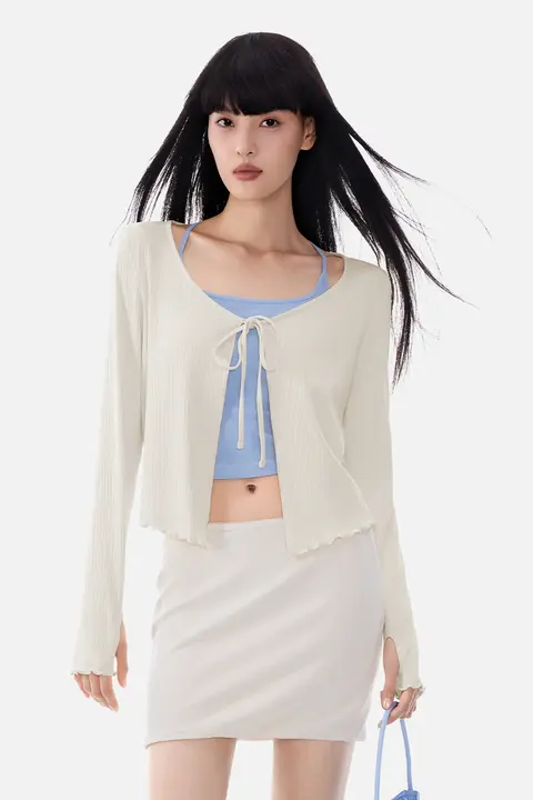 軽やかで通気性のある 防晒カーディガン【ドローストリングデザイン・紫外線対策・女性用】