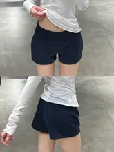 スニーカー風 藍色 レディース 低腰ショートパンツ【カジュアル・引きひも・フィット感良好】