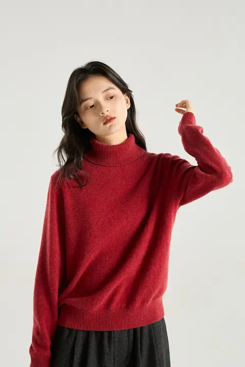 prefree 低彩度ハナカンザシレッド 100%カシミヤセーター