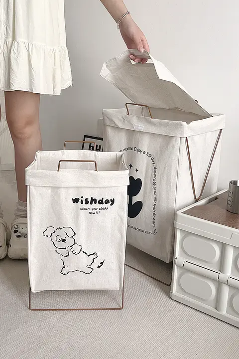 折りたたみ可能なファブリック製ランドリーバスケット【家庭用・インテリア収納・床置き】
