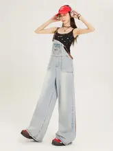 ヴィンテージ風ウォッシュブルーサロペット【フィット・ワイドレッグ・女性用】