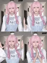 桜色のロリータ風ロングウィッグ【水母カール・前髪あり】
