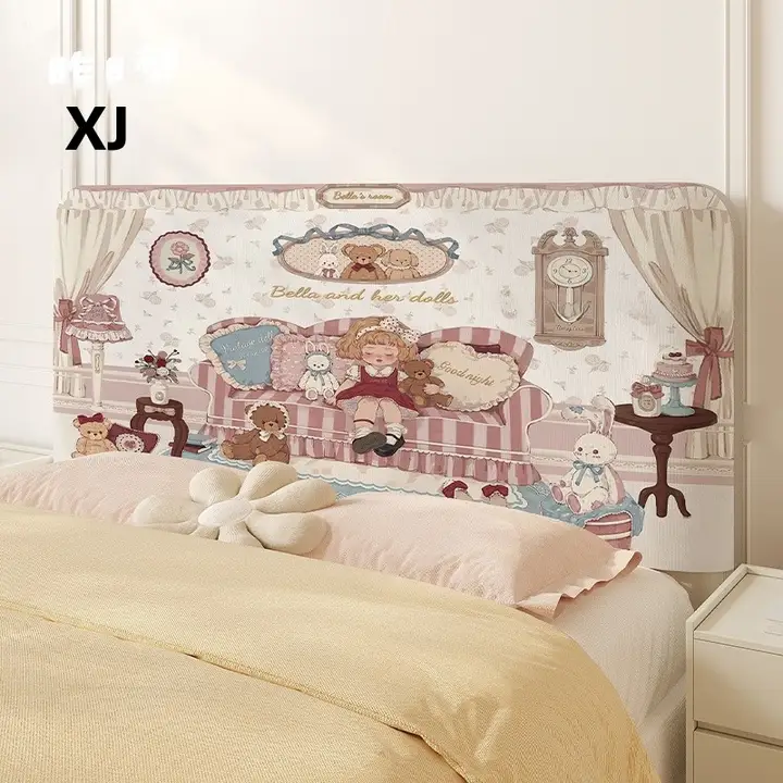 かわいいガーリー風ベッドヘッドカバー【全周リブ・防塵・汎用タイプ】