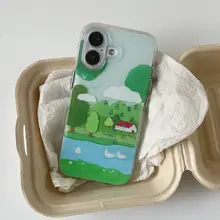 夏の爽やかな森の小川デザイン！iPhone用スマホケース【雨滴イラスト・衝撃吸収・おしゃれ】