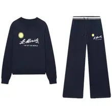 長袖ラウンドネックのバイカラースウェットと中腰パンツ【女性用・春季新作】（セットアップ対応）