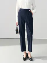 ダークブルーのストレートパンツ【職場用・九分丈・小柄対応】