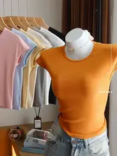 夏用 正肩フィットTシャツ【コットン・ラウンドネック・短袖・イエロー】
