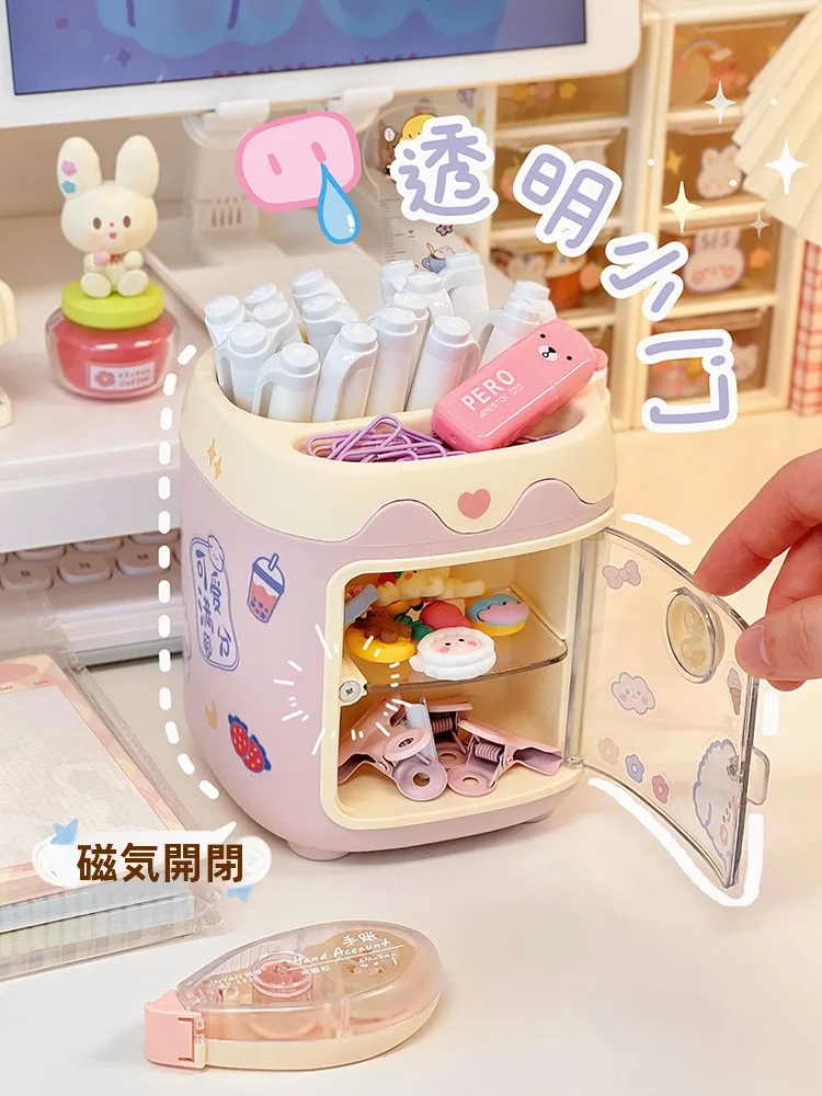 可愛い女の子デザインのペン立て収納ボックス：オフィスデスク周り小物の機能と使いやすさ