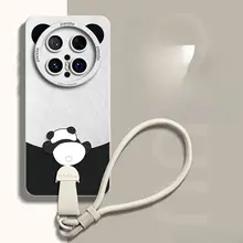 華為 Mate 70 用 熊猫デザイン シリコンケース【全包型・衝撃防止・ストラップ付き】