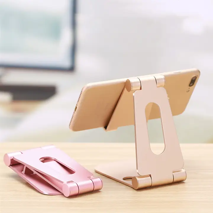 アルミ合金製 機能的な折りたたみスマホスタンド【デスク・ベッドサイド用・テレビ視聴対応】