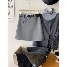 カシミヤウールのショートスカート 女性 秋冬用 エレガントなシャーニング Aラインタイトスカート