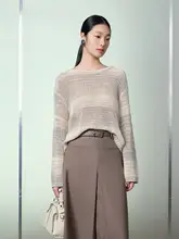 春季新作の透かし編みストライプニットプルオーバー【長袖・女性用】