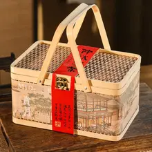 高級手提げ竹編みバスケットタイプの月餅ギフトボックス【流心蛋黄酥用・贈呈用】（セットアップ対応）