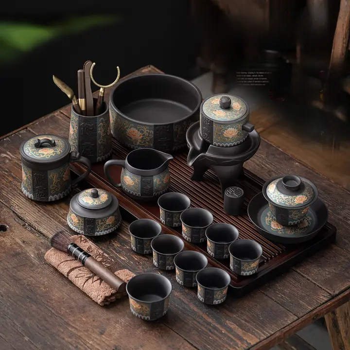 紫砂製 自動茶具セット【オフィス・家庭用・高級陶器・ギフトボックス付き】