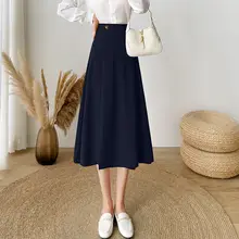 ハイウエスト中長丈フレアスカート【春用・フィット・Aライン・カジュアル】