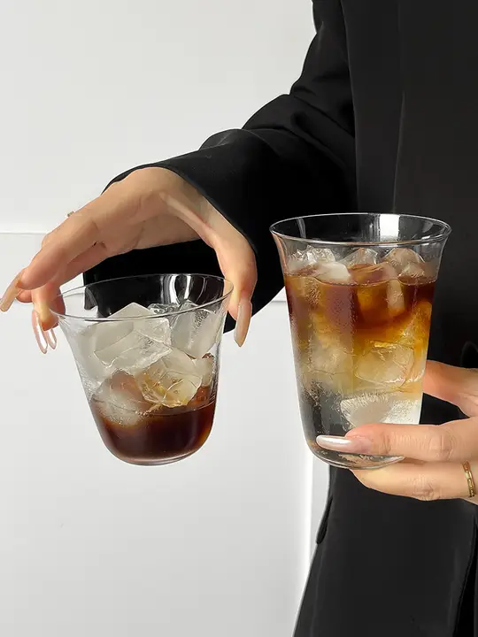広口デザインのアイスアメリカーノグラス【シンプル・透明ガラス・冷飲用】