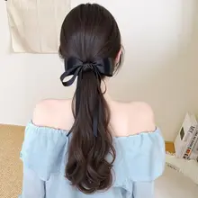 リボン付きバタフライ風編み込みウィッグ【夏用・大波ウェーブ・ポニーテールスタイル】