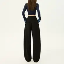 ブラック ワイドレッグスーツパンツ【フィット・カジュアル・美脚効果】（セットアップ対応）