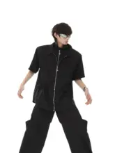 セットアップ メンズ フェイクレイヤード ジャケット カーゴパンツ パッド入り アバンギャルドデザイン オーバーサイズ ルーズ カジュアル 着回し