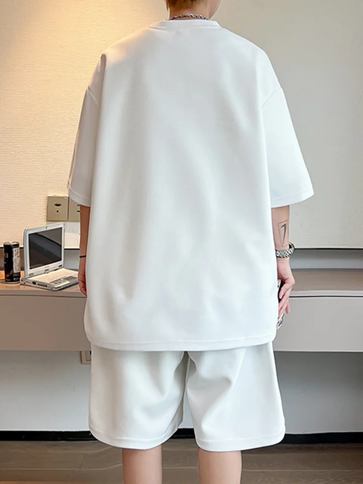 華やかなワッフル生地のカジュアルセットアップ【男性用・夏用・ゆったりシルエット・ショートスリーブTシャツ・ハーフパンツ】（セットアップ対応）