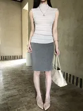 タイトスカート レディース グレー ハイウエスト 着痩せ 韓流 夏 低身長