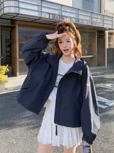 上品な深い青のカジュアルフード付きジャケット【春秋用・女性用・おしゃれ】