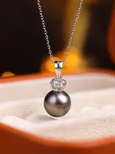 深い黒色のタヒチ産黒真珠ペンダントネックレス【S925シルバー・存在感のあるデザイン】