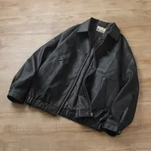 春秋用 メンズショートライダースジャケット【PUレザー・フライトジャケット・襟付き】