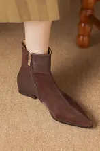 ブラウンのレトロデザイン アンクルブーツ【サイドジッパー・中ヒール・スエード調】