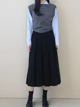 春秋用 コーデュロイ プリーツハイウエストスカート【フレア・ミドル丈】