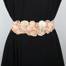 幅広エラスティックウエストバンド【ピンク・手作り小花・夏用スカートのアクセサリー】