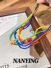 カラフルな星のビーズネックレス【夏季向け・重ね付け・ロングチェーン】