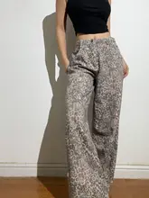 レトロなデザインのハイウエスト広めのレッグパンツ【豹柄・フィット】（セットアップ対応）