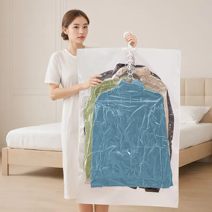 羽毛服用真空圧縮袋【防塵・掛けられるタイプ・衣類整理用】