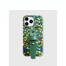 スマホケース iPhone対応 花柄 コンスタッズ ラメ 本革 ビビッドグリーン 全面保護