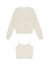 柔らかい薄手ニットカーディガンとノースリーブキャミソールの二点セット（セットアップ対応）