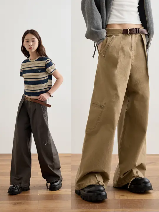 カジュアルなチノパンツ【綿100%・ゆったりフィット・カーキ・ビンテージスタイル・通勤用】