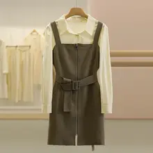 シンプルな無地シャツとウエスト絞りキャミソールワンピース（セットアップ対応）